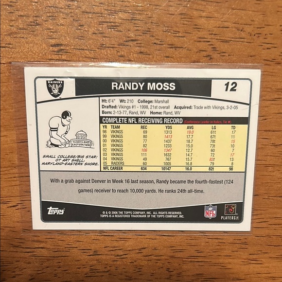 Topps Raiders Randy Moss Card - Picture 2 of 2